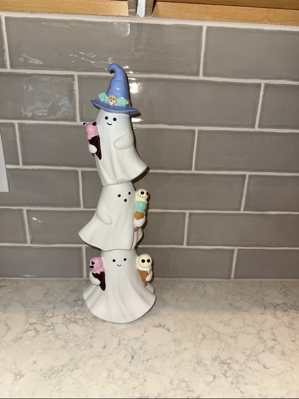 3 Stacking Ghosts with Ice Cream Cones  Halloween Decor Figurine